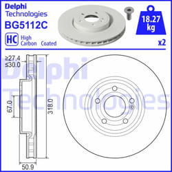 Disco freno DELPHI BG5112C anteriore, ventilato, altamente carbonizzato, 2 Pezzo