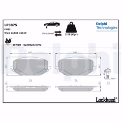 Altezza [mm]: 67. Asse di sviluppo: Davanti. Indice: LP3875. Larghezza [mm]: 148. Materiale: Low-Metallic. Numero WVA: tbc. N ...