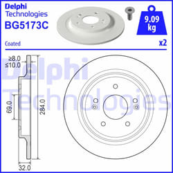 Disco freno DELPHI BG5173C posteriore, pieno, 2 Pezzo