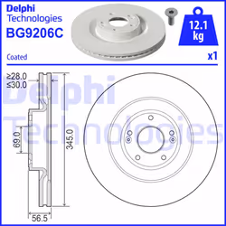 Disco freno DELPHI BG9206C anteriore, ventilato, 1 Pezzo