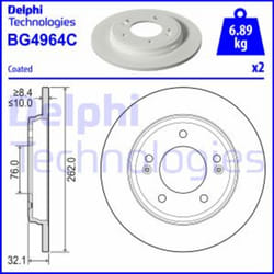 Dischi freno DELPHI BG4964C posteriore, pieno, 2 Pezzo