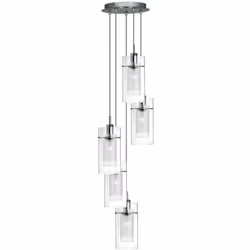 Collezione Duo 1 CALICI SOSPESI Questa sospensione Multi-drop a 5 luci cromate Duo I con paralumi cilindrici in doppio vetro ...