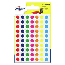 Avery PSA08MX etichetta autoadesiva Rotondo Permanente Colori assortiti 420 pz