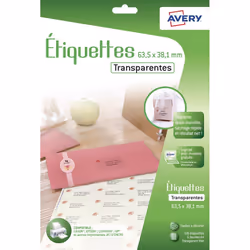 Avery J8560CL, Trasparente, Etichetta per stampante autoadesiva, A4, Poliestere, Ad inchiostro, Permanente