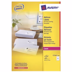 Avery L7164-250, Bianco, 250 fogli, 63,5 mm, 72 mm, 3000 pz
