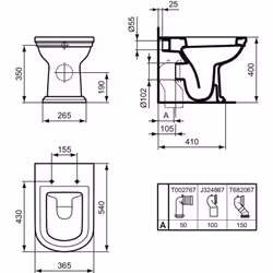 Vaso a terra filo parete. Da completare con sedile a chiusura rallentata E2518 da ordinare separatamente. Fissaggi a paviment ...