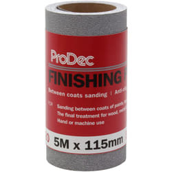 Prodec - Carta abrasiva a grana 320 extra fine per levigatura tra strati e levigatura automobilistica, rotolo di carta abrasiva da 5 m x 115 mm