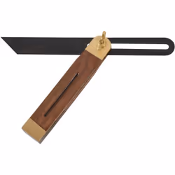 Polished hardwood stock with solid brass end cap and adjusting wing nut. Blued steel blade.