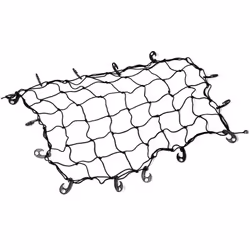 Maglie elastiche resistenti dallo spessore di 5 mm. La rete protegge oggetti vaganti in transito. 12 ganci in plastica resist ...