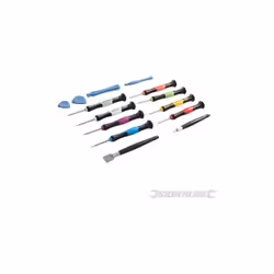 Utensile di precisione in acciaio con morbide impugnature in plastica. Per telefoni cellulari, tablet e laptop. Include: cacc ...
