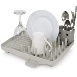 Joseph Joseph - Duo Cestello per piatti compatto, scolapiatti da cucina con contenitore per utensili e beccuccio di scarico, grigio