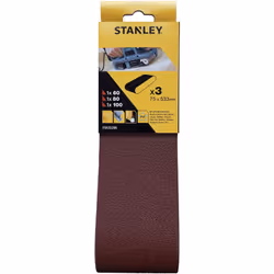Stanley Set di nastri abrasivi per levigatrice a nastro (75 x 533 mm, 1 x K60, 1 x K80, 1 x K100, adatto per levigatrice a na ...