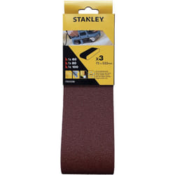 Stanley - Set di nastri abrasivi per levigatrice a nastro (75 x 533 mm, 1 x K60, 1 x K80, 1 x K100, adatto per levigatrice a nastro Black+Decker