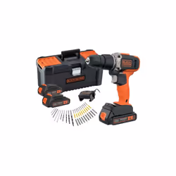 Percussioni. Batteria Litio 18 Volt - 1,5 Ah, mandrino 10 mm., velocità 0-400/0-1.400 giri/min., regolazione coppia di serrag ...