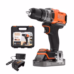Black & Decker BCD382D1XK-QW, Trapano con impugnatura a pistola, Arancione, 1,3 cm, Batteria, 2 Ah, 18 V