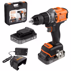 Black&Decker Trapano avvitatore BRUSHLESS con doppia batteria 18V 2.0 Ah 50 Nm Trapano reversibile a percussione per forare s ...