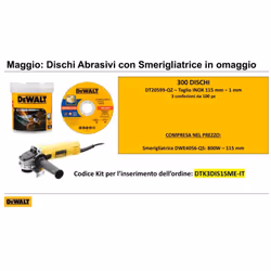 DeWalt Combo offerta dischi + smerigliatrice L' offerta prevede la vendita di: 300 dischi taglio inox da 115 x 1,0mm articolo ...