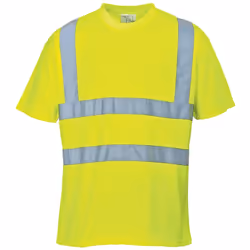 OTTIMI LIVELLI DI TRASPIRABILITA' UNITI ALL'ALTA VISIBILITA' DESCRIZIONE: T-shirt gialla con bande e bretelle rifrangenti, ve ...