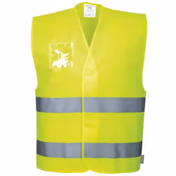Un gilet classico ad alta visibilità. Con l'ulteriore vantaggio di avere un porta badge a doppio orientamento sul lato destro ...