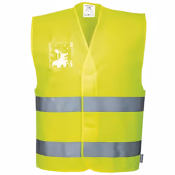 Un gilet classico ad alta visibilità. Con l'ulteriore vantaggio di avere un porta badge a doppio orientamento sul lato destro ...