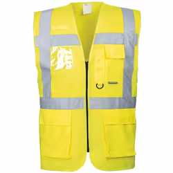 Certificato CE Apertura frontale con zip Porta badge a doppio verso Anello radio Banda riflettente Portwest S476 Berlino Exec ...