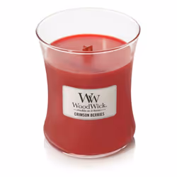La Candela Clessidra Media Medium Crimson Berries di Woodwick profuma come succose bacche natalizie si fondono ad un caldo ac ...