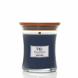 WoodWick Indigo Suede, Rotondo, Blu, Ambra, Cypress, Patchouli, 1 pz