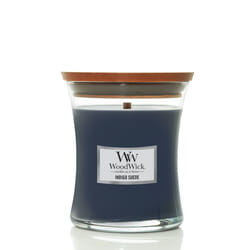 WoodWick Indigo Suede candela di cera Rotondo Ambra, Cypress, Patchouli Blu 1 pz