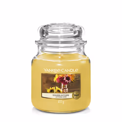 Yankee Candle Golden Autumn Medium Jar (Mittel), Cilindro, Oro, Agrume, Zenzero, Muschio, Patchouli, Vetiver, 75 h, 1 pz
