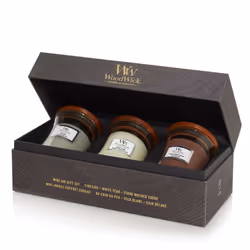 WoodWick Mini Jar Woody Giftset candela di cera Cilindro Legnoso Marrone, Bianco 3 pz - Vista aggiuntiva 4