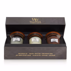 WoodWick Mini Jar Woody Giftset candela di cera Cilindro Legnoso Marrone, Bianco 3 pz - Vista aggiuntiva 5