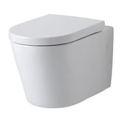 Exton Sanitario wc Sospeso Senza Brida con Sedile - Ceramica Bianca Glassata - Design da Parete Ovale - 360 x 385 x 580mm - Hudson Reed