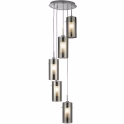 Collezione Duo 2 CALICI SOSPESI Questa sospensione Multi-drop Duo 2 cromati a 5 luci con paralumi cilindrici in doppio vetro ...