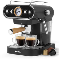 Petra - PT5108VDEEU7 Macchina per caffè espresso e cappuccino 3 in 1 - Macchina da caffè 1.2L con montalatte, compatibile con cialde 30/54 mm e caffè