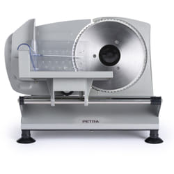 Petra - PT4636VDE Affettatrice Elettrica – Macchina per tagliare alimenti, carne, formaggio, pane, spessezza da 1 a 15 mm, 3 x 170mm lame acciaio