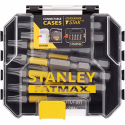 La confezione da 10 punte sfuse a impatto T25 STANLEY® FATMAX® da 50 mm, contiene il tipo di punte adatte per l'uso su trapan ...