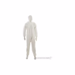 Tuta da lavoro Tuta da lavoro in polipropilene bianco, con zip sul davanti e cappuccio, polsini e caviglie con elastico. Nota ...