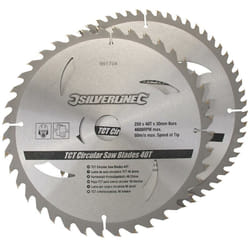 Lame per seghe circolari in TCT da 40 e 60 denti 2 p.zi 250 x 30 - anelli di riduzione 20, 25, 16 mm