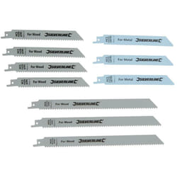 Silverline - Set di lame per seghe reciproche per legno e metallo, 10 p.zi hcs - 240 e 150 mm