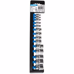 Set di bussole per punte Trx esagonali. Contiene: 1/4" E4, E5, E6, E7, E8; 3/8" E10, E11, E12, E14; 1/2" E16, E18, E20, E22 e ...