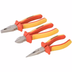 Pinze in cromo vanadio con finitura satinata resistente alla corrosione.Testate individualmente fino a 10.000 V. Il set inclu ...