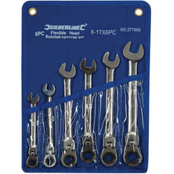 Silverline - Set di chiavi a cricchetto combinate a testa flessibile 6 p.zi 8-17 mm