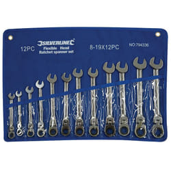 Silverline - Set di chiavi a cricchetto combinate a testa flessibile 12 p.zi 8-19 mm