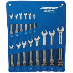 Silverline - Set di chiavi a cricchetto combinate a testa flessibile 14 p.zi 8 - 24 mm