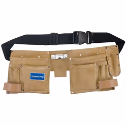Cintura porta utensili in pelle di scamosciata con due grande tasche di 300 x 200 mm, 11 tasche, due passanti per martello, t ...