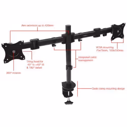 Proper Dual Arm Cantilever Desk Monitor Mount for 19"-27" 68,6 cm (27") Scrivania Nero - Vista aggiuntiva 7