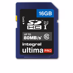 Integral 16GB ULTIMAPRO SDHC/XC 80MB CLASS 10 UHS-I U1, 16 GB, SD, UHS-I, 80 MB/s, Class 1 (U1)