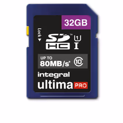 Integral 32GB ULTIMAPRO SDHC/XC 80MB CLASS 10 UHS-I U1, 32 GB, SD, UHS-I, 80 MB/s, Class 1 (U1)