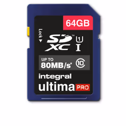 Integral 64GB ULTIMAPRO SDHC/XC 80MB CLASS 10 UHS-I U1, 64 GB, SD, UHS-I, 80 MB/s, Class 1 (U1)