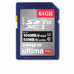Integral 64GB SDXC 100-90MB/s UHS-I V30, 64 GB, SD, UHS-I, 100 MB/s, 70 MB/s, Class 3 (U3)